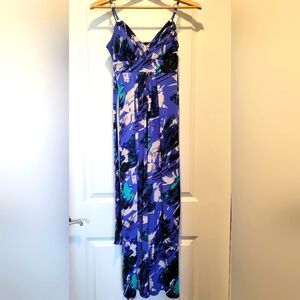 Size 4 Bisou Bisou Blue Black and White Maxi Dress